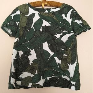 Boxy linen-blend botanical top